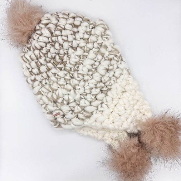 Free People Snow Castle Trapper Chunky Knit Pom Pom Long Winter Hat - Picture 4 of 6